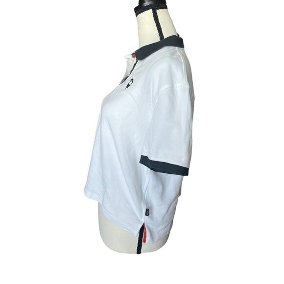 REI + Outdoor Afro Medium Women's Cropped White Polo Shirt With Black Collar - Picture 3 of 7